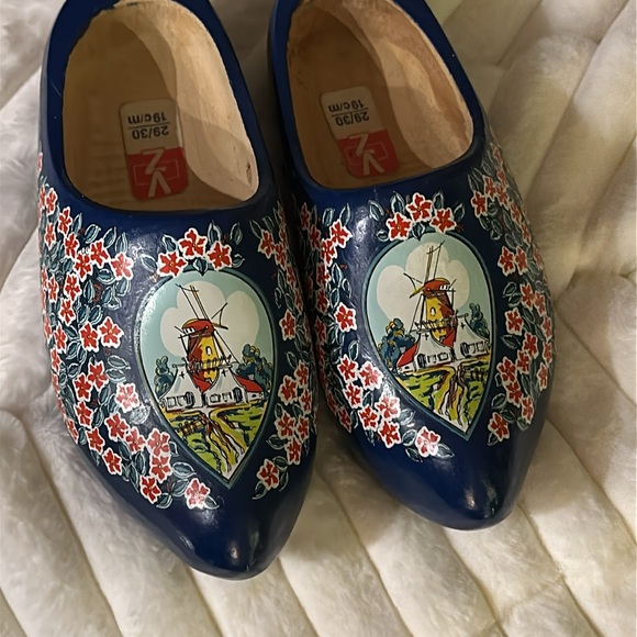 Wooden clogs shoes HOLLAND blue windmill flowers 29/30 kids 11.5 12 - Picture 2 of 9